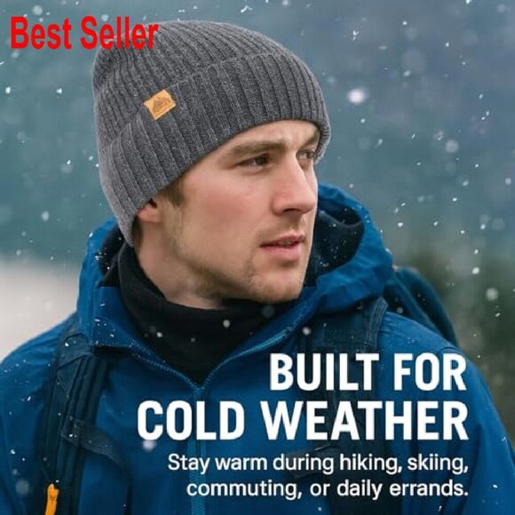 Merino Wool Fleece Lined Beanie Winter Hat Warm Stretch Fit TOP-EX 100% Merino Wool Mens Winter Beanie Cold Weather  main image 4